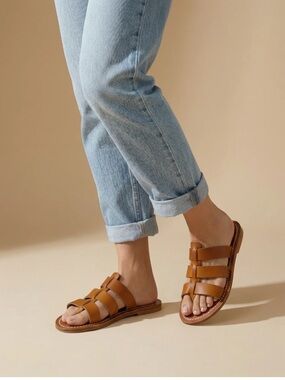 K.Jacques Tan Leather Slide Sandals